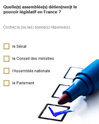 Quelle(s) assemblée(s) détien(nen)t le pouvoir législatif en France ? 1/ le Sénat 2/ le Conseil des ministres 3/ l'Assemblée nationale 4/ le Parlement